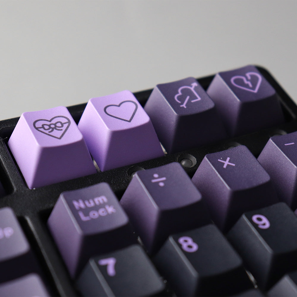 129 top Key First Love Theme Purple Keycaps Set for Mechanical Keyboard, Cute Keycaps Set, Japanese Keycaps, Cherry Keycaps, PBT Keycaps